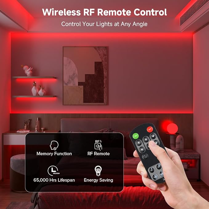BTF-LIGHTING COB LED Strip Light 24V 16.4FT UL Listed, Red Color Dimmable High Density Flexible Tape Light with RF Remote & ETL Power Adapter, Ultra Bright for Bedroom Kitchen Home Indoor Lighting