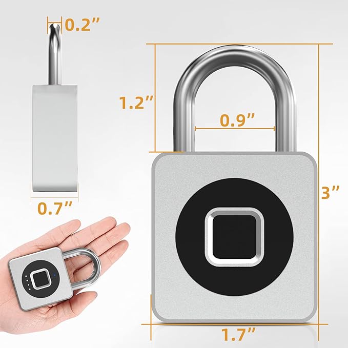 Pothunder Fingerprint Padlock, Fingerprint Lock with APP, Padlock with Steel Cable Keyless Biometric, Waterproof Suitable for Gym, Locker, Helmet, Gate, Fence, Luggage