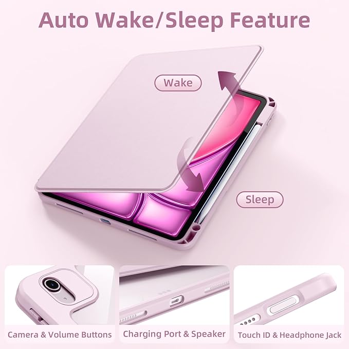 Wenlaty for iPad Air 11 inch Case (M4/M3/M2) & Air 5th/4th Generation Case 10.9 inch, for iPad Pro 11 inch 4/3/2/1 Gen,360° Rotating Cover,Detachable Magnetic Back,Pencil Holder,Auto Sleep/Wake,Pink
