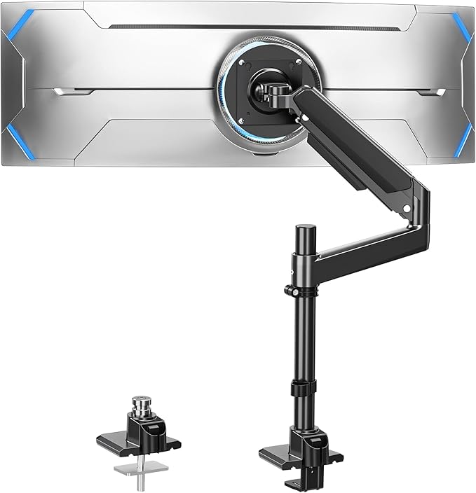 Heavy Duty Single Monitor Mount for Max 49 inch, Hold 7.7 to 44 lbs Ultrawide Screens, Premium Monitor Arm for Samsung Odyssey G9 and More, Adjustable Gas Spring Desk Stand, VESA Mount