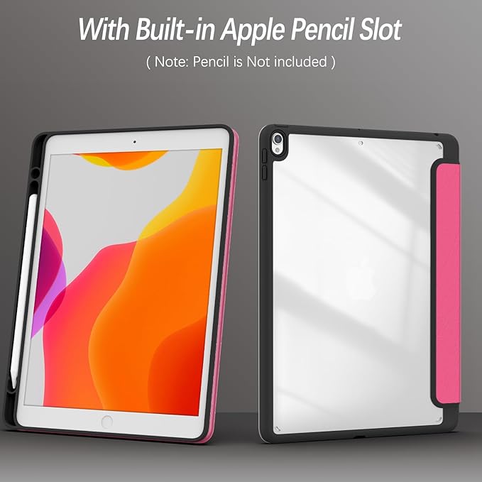 Case for iPad pro 10.5 inch 2017/ iPad Air 3rd Generation 2019, Case with Pencil Holder, Stand Clear Back Cover Cute Cool Design for Women Girls, Auto Sleep/Wake, Rose Red Book