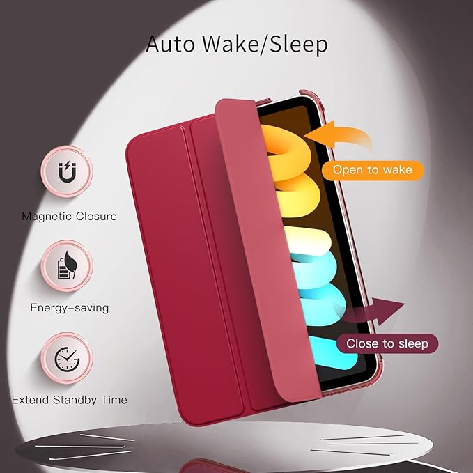 MoKo for iPad mini 7 (A17 Pro) Generation Case 2024, iPad mini 6 Case 2021, 8.3-inch Slim Lightweight Protective Hard Back PC Shell Stand Cover Support Touch ID, Auto Wake/Sleep, Wine Red