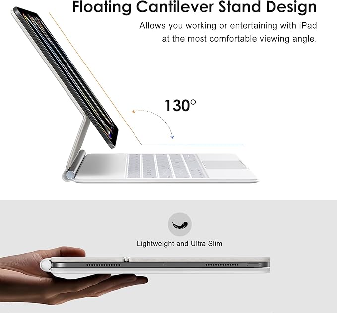 runelk Keyboard Case for iPad Pro 13-inch (M4 2024 / M5 2025), Magic-Style Magnetic Keyboard Case with Multi-Touch Trackpad, Floating Cantilever Stand Compatible with iPad Pro 13 - White
