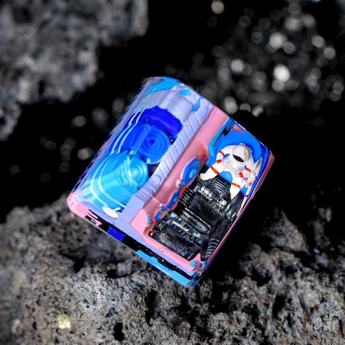 Astronaut Custom Artisan Keycap with Blue Pink Spaceship R1 SA Profile Astronauts Keycaps 1U ESC Handmade Gaming Resin Key Cap Cherry MX Switch Compatible Mechanical Keyboard Space Lover Gift