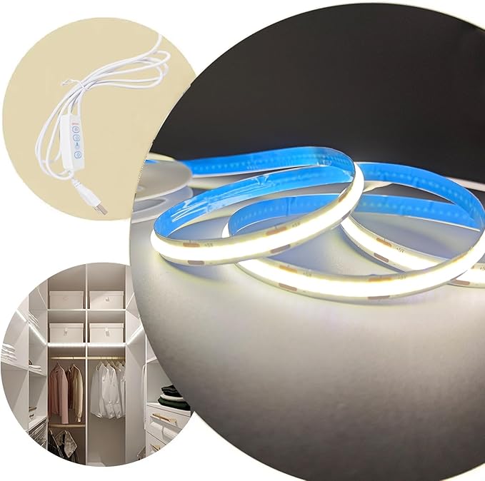 ZSLAIFU COB LED Strip Lights White 6.56ft, 5V Dimmable LED Light Strip, Flexible USB LED Lights for TV, TV Backlighting, Bedroom, Kitchen, Home DIY Lighting