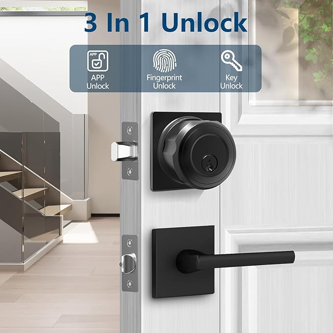 GeekTale Fingerprint Deadbolt, Fingerprint Door Knob, Smart Deadbolt Lock, Smart Door Lock, Twist to Lock&Unlock, Keyless Entry Door Lock with App, for Front Door, Garage, Easy Installation
