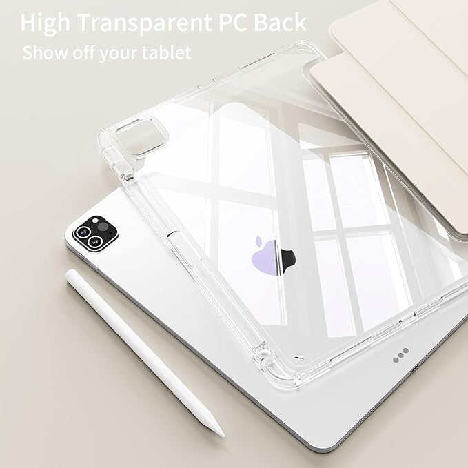 Case for iPad Pro 11 Inch 4th 2022, Pro 3rd/ 2nd Generation 2021/2020 with Pencil Holder, Shockproof Slim Cover with Clear Hard PC Back Shell for iPad Pro 2022/2021/2020,Auto Sleep/Wake, Cream