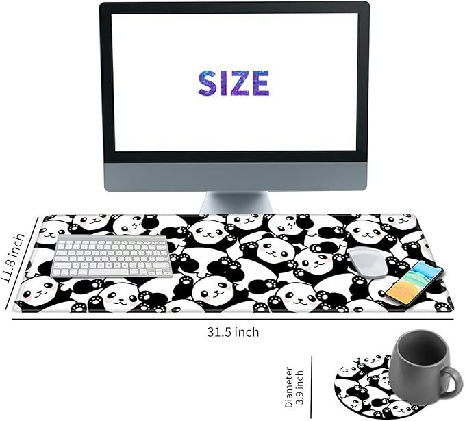 Desk Pad Mat Large Mouse Pad XL Extended Mousepad Gaming with Cute Panda 31.5" *11.8" Huge Mouse Pads for Computer Laptop Home Office