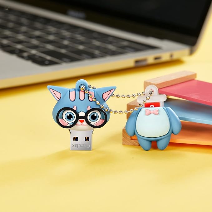 USB Flash Drives,Waterproof Silicone USB2.0 High Speed Thumb Memory Stick Pen Date Storage Pendrive U Disk (16GB,Blue Cat)