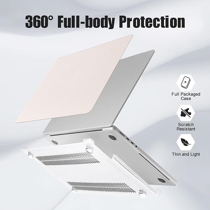 DTangLsm for MacBook Pro 14 inch Case 2026 M5, 2025-2021 M4 M3 M2 M1 A3427 A3426 A3434 A3401 A3185 A3112 A2992 A2918 A2779 A2442, Woven Textured Leather Hard Logo Cutout Case+Keyboard Cover, Beige