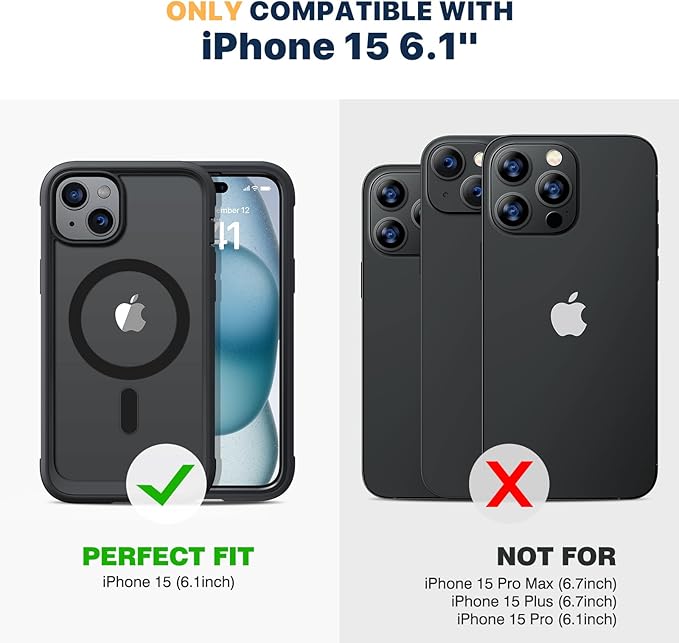 Diaclara Magnetic Designed for iPhone 15 Case, Compatible with MagSafe Built-in Touch Sensitive Anti-Scratch Screen Protector, with Camera Lens Protector for iPhone 15 6.1" (Frosted Black)