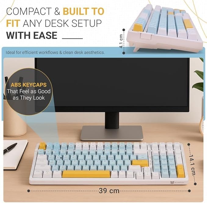 Qisan Wireless/Wired Mechanical Gaming Keyboard,Triple Mode 2.4G/USB-C/BT (98%) Wireless Mechanical Keyboard with US Layout | Red Switch Rechargeable RGB Backlit Keyboards for Gaming, White & Blue