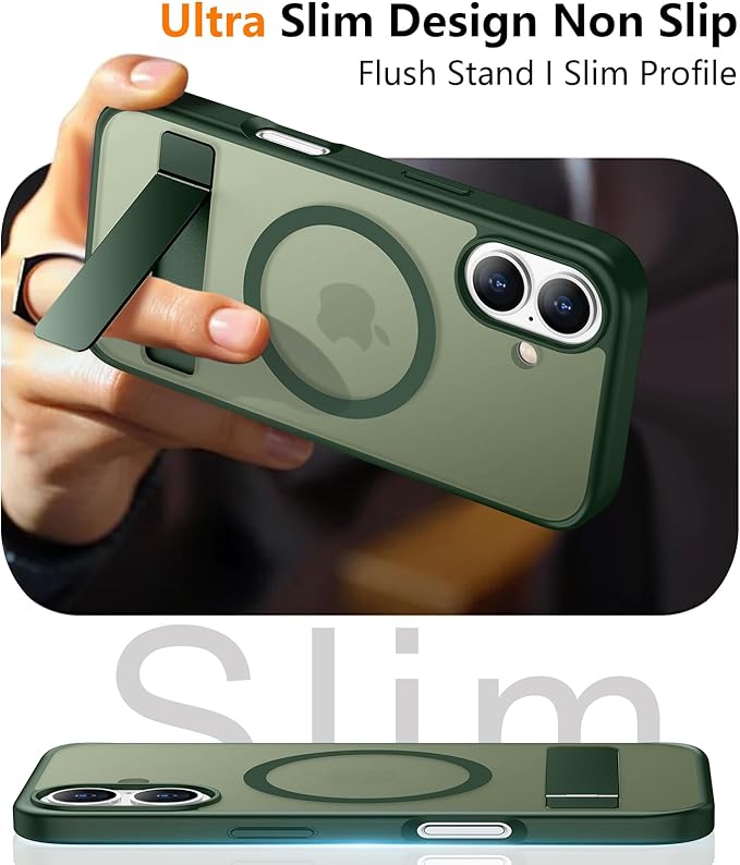 SPIDERCASE Magnetic for iPhone 16 Case,with [3 Stand Ways] [Military Grade Drop Protection] with Invisible Stand Shockproof Slim Phone Case for iPhone 16 6.1'',Dark Green