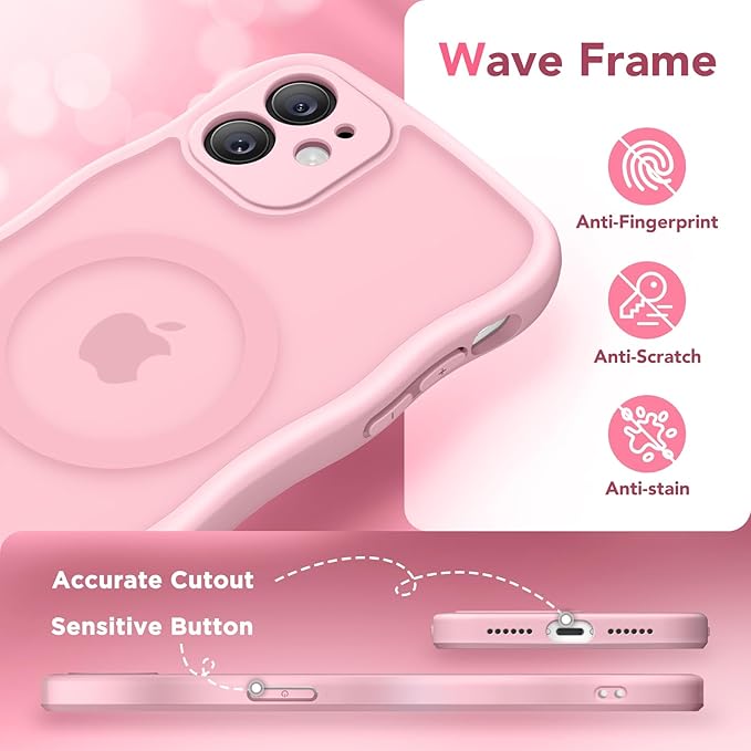 CAPRARO Cute for iPhone 11 Case, Compatible with MagSafe, [Curly Wave Edge] [Full Camera Protection] [14 FT Drop Protection] Magnetic Phone Case for 11 6.1 Inch, Peach Pink