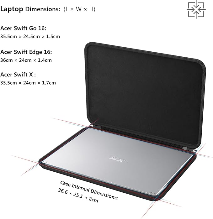 Smatree 16 inch Hard Water-Resistant Sleeve Case for Acer Swift Go 16-SFG16-71-52SD/Edge 16-SFA16-41-R6YS, for Acer Swift X Laptop-SFX16-52G Laptop