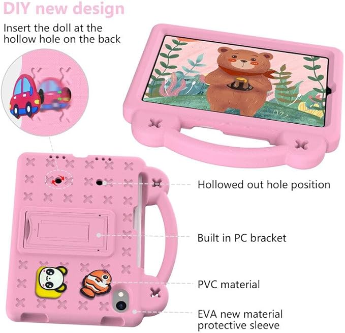 AKABEILA Compatible with Apple iPad mini 6 2021 8.3 inch Tablet Case, Kids Friendly Universal Lightweight Shockproof Protective Case with Shoulder Strap & Stand Handle & Pen Tray Pink