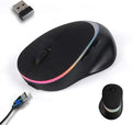 Ergonomic Wireless Bluetooth Mouse Vertical Rechargeable Silent Portable Ergo Mice with RGB Light & 2.4G USB Receiver,Dual Mode,for PC/Laptop/Computer/Desktop/Tablet/MacBook,Office Work Gift-Black