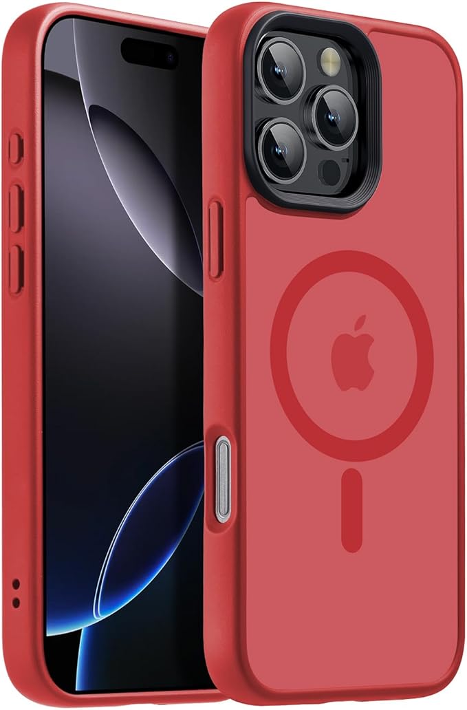 Strong Magnetic Case for iPhone 16 Pro Case [10FT-Grade Drop Tested & Compatible with MagSafe] Translucent Anti-Fingerprint Anti Shockproof Protective Shell 6.3 Inch, Red