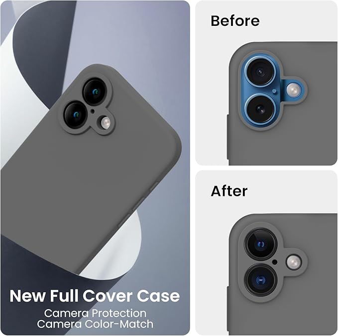 FireNova Designed for iPhone 16 Plus Case, Silicone Upgraded [Camera Protection] Case, Soft Anti-Scratch Microfiber Lining Inside, 6.7 inch, Space Gray