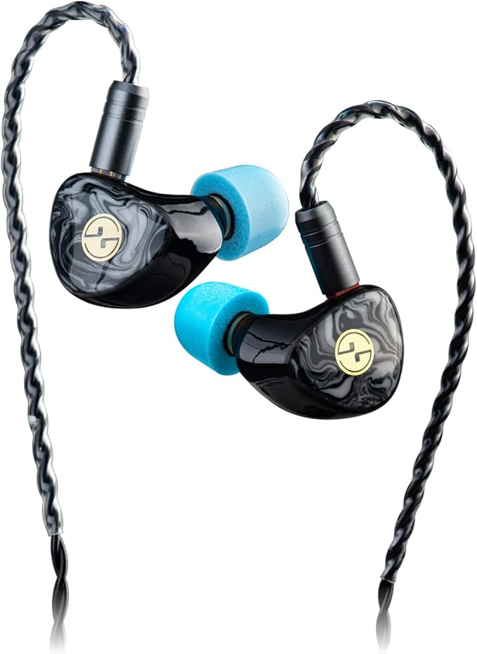 TINHIFI T3 Plus 10mm LCP Dynamic Driver IEM, HiFi Wired Earbuds with Balanced Sound & Deep Bass, 3D Printed Marble Texture Shell, Detachable 2Pin Silver-Plated Cable for Musician Audiophile