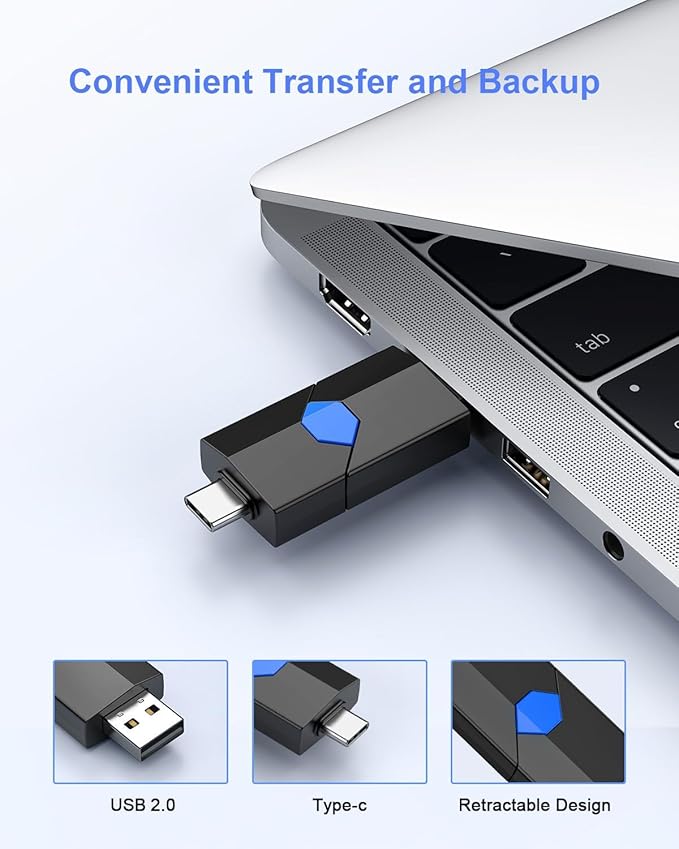 JUANWE 16GB USB Flash Drive 2.0 Type C + USB A Thumb Drive Retractable Dual Flash Drive Type C Memory Stick 2 in 1 Jump Drive for iPhone 15, iPad, Android Phones, Tablet, Laptop, Computers
