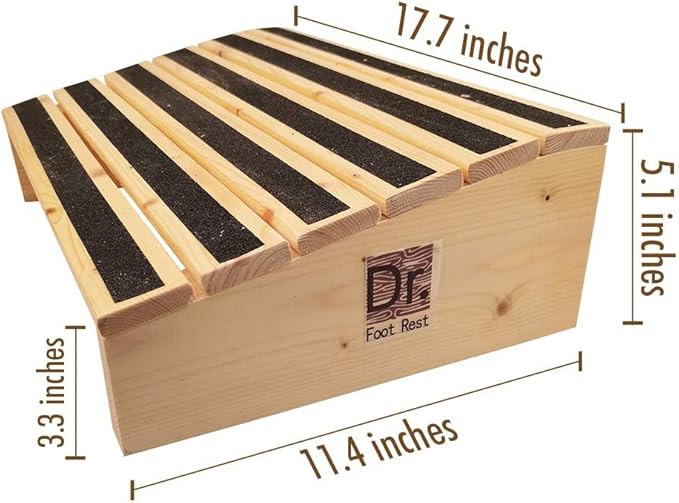 Wood Ergonomic Wood Foot Stool Under Desk Foot Rest with 17.7" Width for Office Home to Relieve Tendon Pains and Improve Blood Circulation