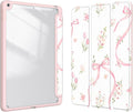 Case for iPad 9th / 8th / 7th Generation (2021/2020/2019) 10.2 inch, Case with Pencil Holder, Stand Clear Back Cover Cute Cool Design for Women Girls, Auto Sleep/Wake, Bow Tulip