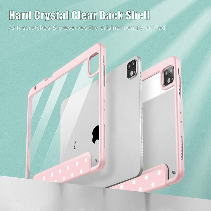 Tuiklol for iPad Pro 12.9 Inch 6th/5th/4th/3rd Generation 2022 2021 2020 2018 Case,Built-in Pencil Holder Clear Transparent Protective Back Shell Cover with Auto Sleep/Wake, Spot-Pink