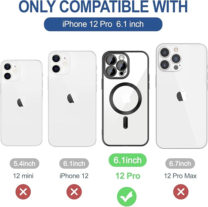 Hython Magnetic Clear for iPhone 12 Pro Case with Camera Lens Protector [Compatible with MagSafe] Luxury Plating Edge Slim Soft TPU Cover Protective Phone Case for iPhone 12 Pro 6.1", Matte Black