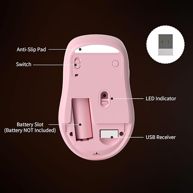 Camiysn V100 Wireless Mouse, Ultra-Light 2.4G USB Mouse with Adjustable DPI, Premium Rubber Scroll Wheel & Advanced Optical Sensor, Auto Sleep Mode for Energy Saving