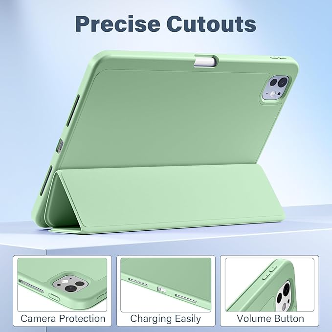 Akkerds for iPad Pro 11 Inch Case (M5/M4) 2025/2024 6th/5th Generation with Pencil Holder, for iPad Pro Case 11 Inch with Trifold Stand Protective Cover/Soft TPU Back, Auto Wake/Sleep, Matcha Green