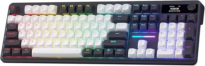 Redragon K762 Wireless Gasket Gaming Keyboard w/Hype Screen & Knob, 104 Keys Mechanical Keyboard, Easy-Control 1.14’’ TFT Info Display, 5-Layer Noise Dampening, Round PBT Keycaps, Mint Mambo Switch