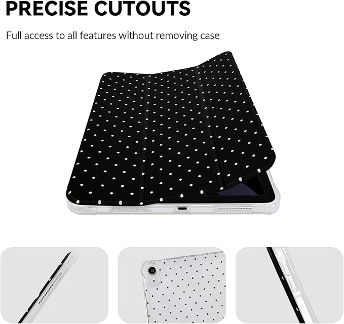 Lovmooful Compatible for iPad Air 6th 11-inch M2 (2024),iPad Air 5/4 (2022/2020 5th/4th Generation 10.9-Inch) Case with Pencil Holder Cute Polka Dot Design Soft TPU Trifold Stand Protective-Black