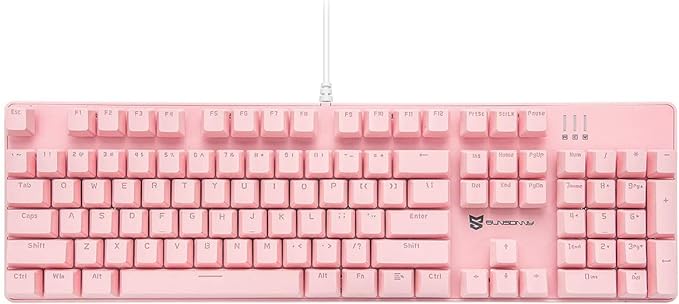 Merdia Full Size Wired Mechanical Gaming Pink Keyboard | Blue Switch 104 Keys US Layout Full Size Pink PC Gaming Keyboards | Hot Swappable LED Backlit Light Up Wired Mechanical Computer Keyboards