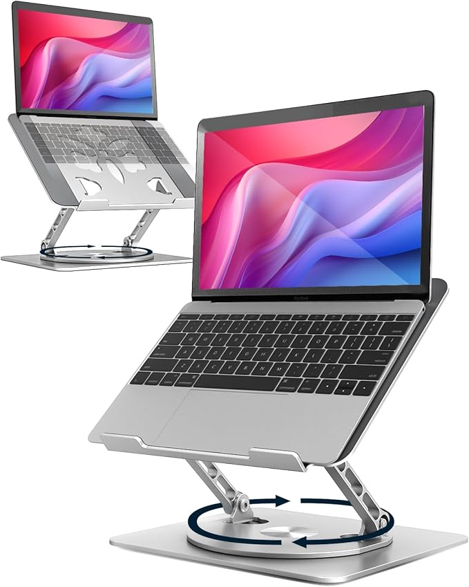 Aoviho 360° Rotating Laptop Stand for Desk | Adjustable, Foldable, Portable Aluminum Ergonomic Riser | Compatible with MacBook, Dell, HP & All Laptops 10-16 inch | Silver