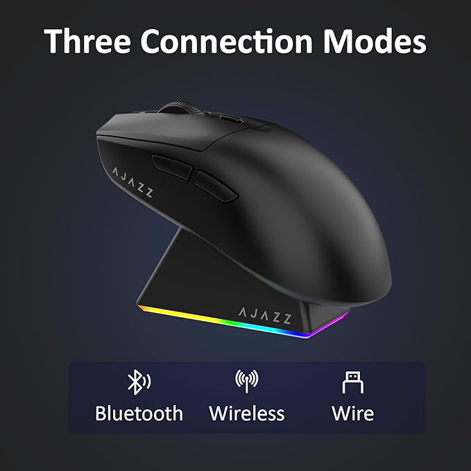 AJAZZ AJ139 V2 MC Wireless Gaming Mouse 2.4G Wired/Bluetooth | Charging Base| 66g Lightweight| 12000 DPI | 500mAh Battery | PAW3311 Sensor | 1000 Polling Rate, Compatible with PC/Mac