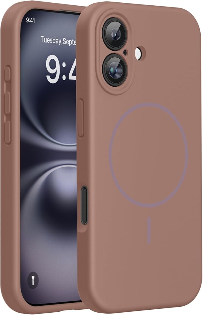 Miracase Magnetic for iPhone 16 Plus Case, [Soft Anti-Scratch Microfiber Lining], Compatible with MagSafe, Liquid Silicone Shockproof Drop Protection Phone Case for 16 Plus,Chocolate