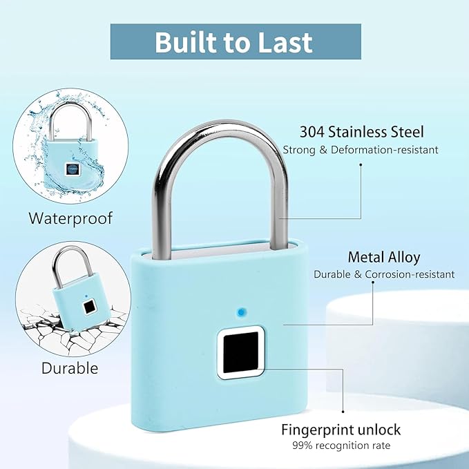 UMIKSMART Fingerprint Padlock with Silicone Protective Cover & Charm, Smart Keyless Padlock for School Locker, Gym Locker, Backpack and Travel Bag, Gift for Kids, Teens and Friends, Cosmic Blue Set