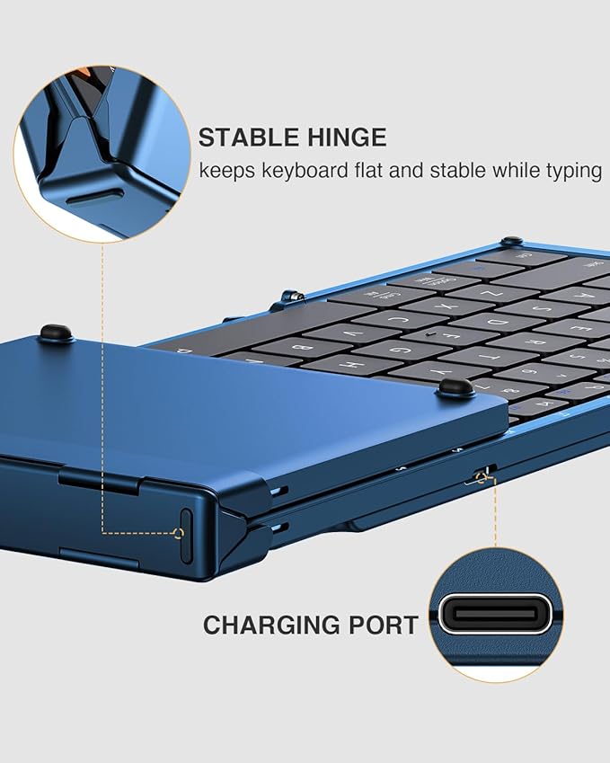 ProtoArc Foldable Bluetooth Keyboard, XK01 Full-Size Portable Wireless Keyboard for Travel, 105 Keys, 0.65" Keycaps, Multi-Device Sync for iPad Tablet Smartphone Laptop PC Windows iOS Android, Blue