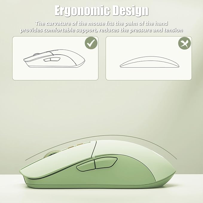Wireless Gaming Mouse Tri-Mode 2.4GHz/Bluetooth 5.0/Wired USB-C 5-Level DPI Rechargeable Ergonomic Silent Optical Mice for iMac/MacBook/Computer/Laptop, Matcha Green