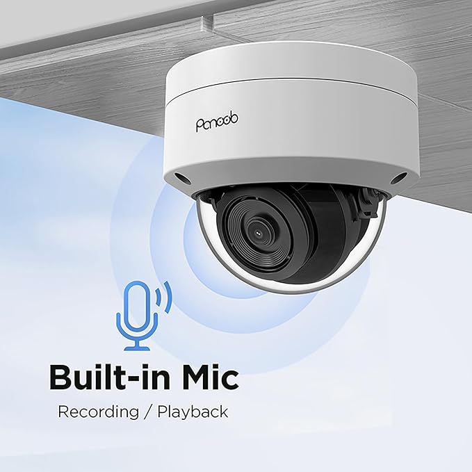5MP PoE Camera with Mic, H.265 Outdoor Vandal Dome Security PoE IP Camera, AI Human Detection, 100ft IR Night Vision, 2.8mm Lens IP66 IK10 Resistance, 110° Wide Angle, PD54BA1-5M (Not PTZ)