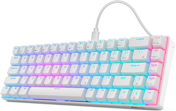 RK ROYAL KLUDGE RK68 Wired 65% Mechanical Keyboard, RGB Backlit Ultra-Compact 60% Layout 68 Keys Gaming Keyboard, Hot Swappable Keyboard with Stand-Alone Arrow/Control Keys, Red Switch White