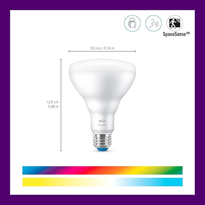WiZ Connected 65W BR30 LED Smart Light Bulbs - 4 Pack - Connects to Your Wi-Fi - E26 Smart Bulb - Control with Voice or App + Activate with Motion - Matter Compatible