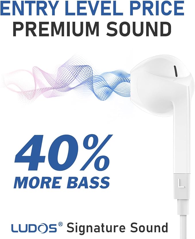 LUDOS FEROX 5 Pack Wired Earbuds in-Ear Headphones, 5 Year Warranty, Earphones with Microphone, Noise Isolation for 3.5mm Jack Ear Buds for iPhone, Samsung, Computer, Laptop, Kids, School Students