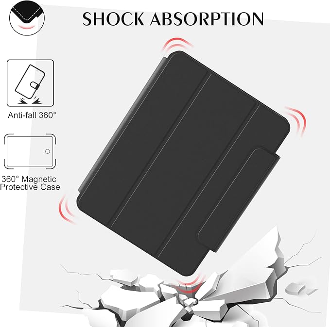 ZENLU iPad 10th 11th Generation Magnetic Case with Removable Folio Cover, Semi-Silicone Leather, Vertical Stand, Clear Back, Smart Sleep/Wake, Full Protective Case for iPad 10 & 11(A16) (Black)