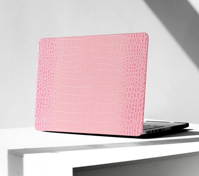 Compatible with Crocodile MacBook Air 13 inch Case 2021 2020 2019 2018 M1 A2337 A2179 A1932, Textured Elegant Luxury Aligator Skin Snakeskin PU Leather Hardshell Case & Keyboard Cover, Pink