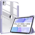 Fintie Hybrid Slim Case for iPad Pro 11-inch (M5) 2025 / (M4) 2024 - [Built-in Pencil Holder] Shockproof Protective Cover with Clear Transparent Back Shell, Lilac Purple