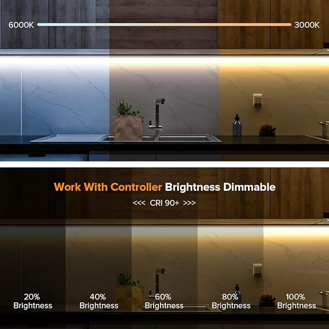 BTF-LIGHTING FCOB COB CCT 3000K-6000K Tunable White LED Strip with RF Remote,UL Listed 12V 16.4FT 640LEDs/m Super Bright Dimmable Tape Light for Bedroom Kitchen Under Cabinet Indoor Decor