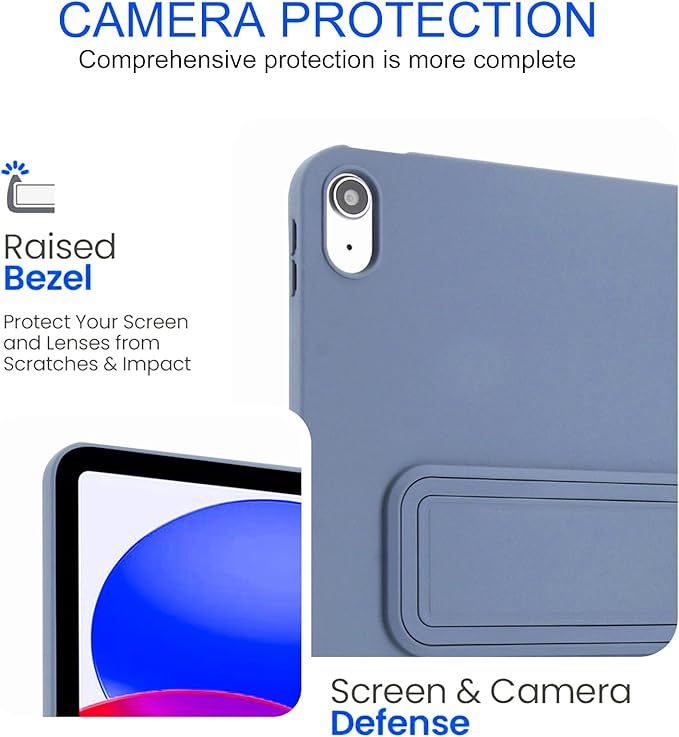 Shockproof Case for iPad 10th/11th Gen, TPU & Hard PC Back Cover with Kickstand Feature Screen & Camera Defense Cleaning Cloth + Stylus Included for iPad 11th 10th Gen, Lavendergray