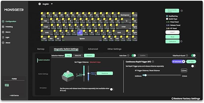 MONSGEEK FUN68 Rapid Trigger Gaming Keyboard 8k SP HE Wired 65% Black Keyboard, Glare Magnetic Switch
